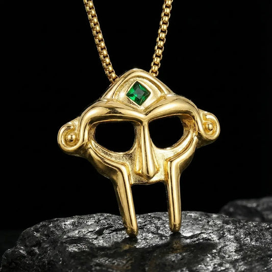 Gold MF Doom Necklace Emerald Green