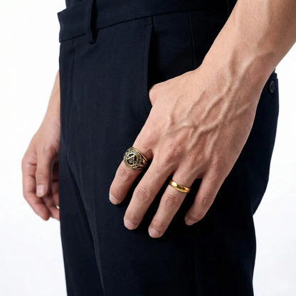 Gold Master Mason Degree Ring Worn by Male Model