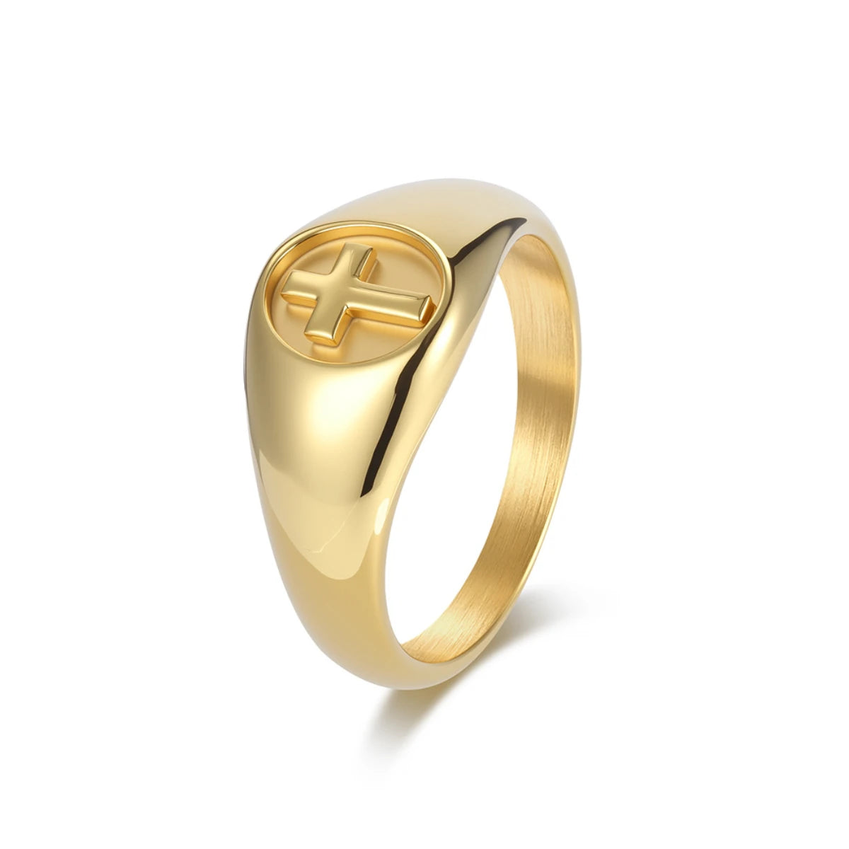 Gold Minimalist Cross Signet Ring Details