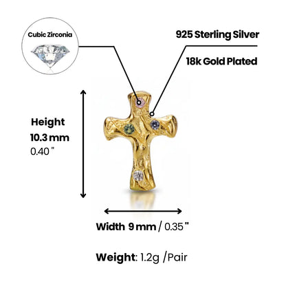Gold Molten Pavé CZ Cross Stud Earrings Dimensions and Weight