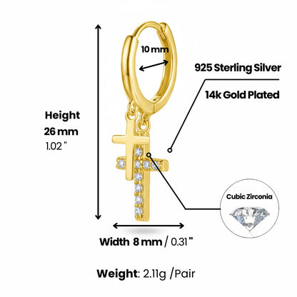 Gold Pavé Double Cross Hoop Earrings Dimensions and Weight