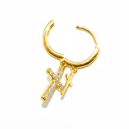 Gold Pavé Double Cross Hoop Earrings Side