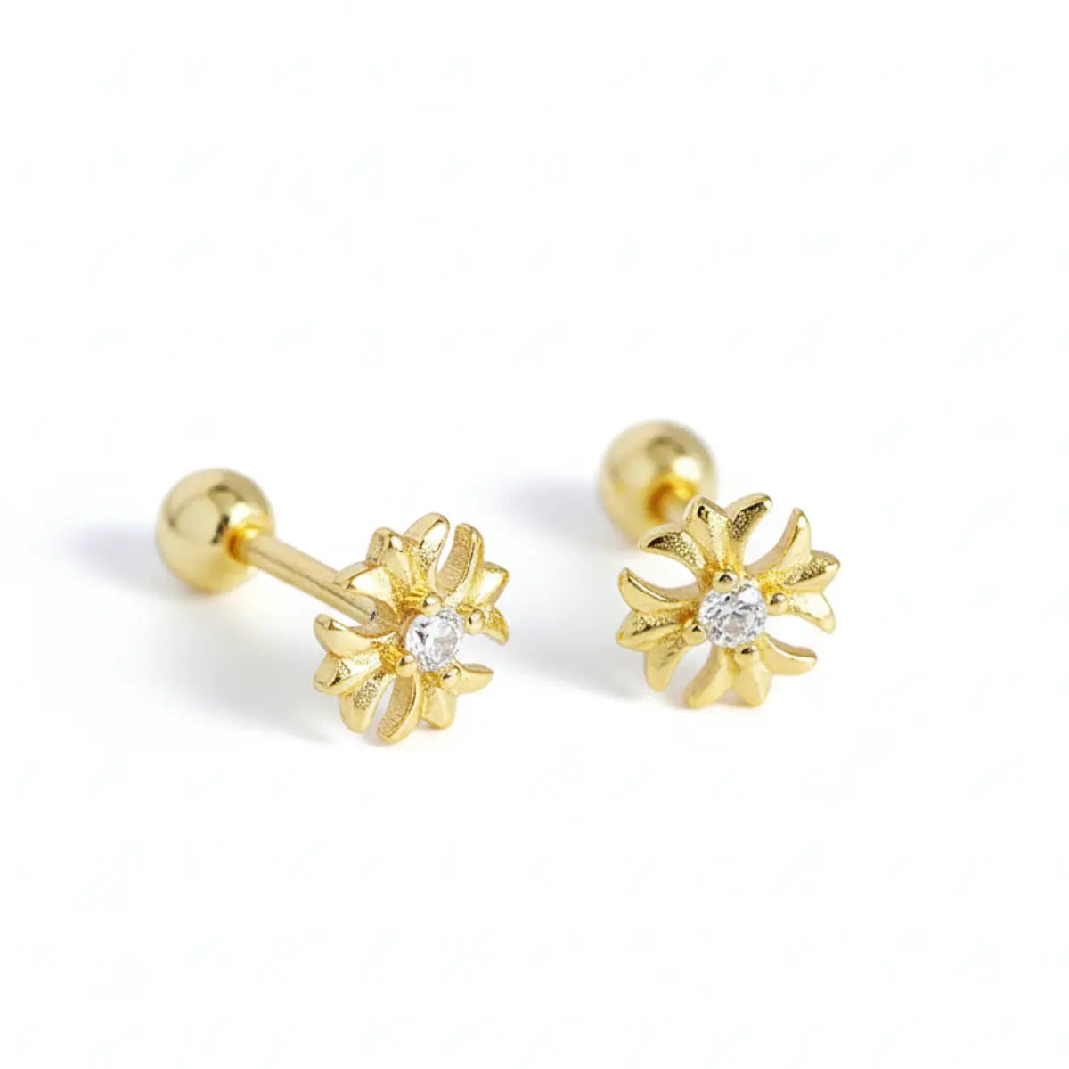 Gold Petal Cross Stud Earrings Front