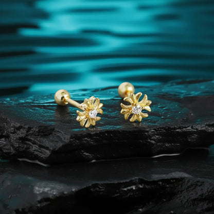 Gold Petal Cross Stud Earrings