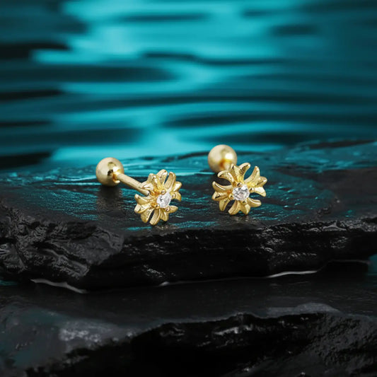 Gold Petal Cross Stud Earrings