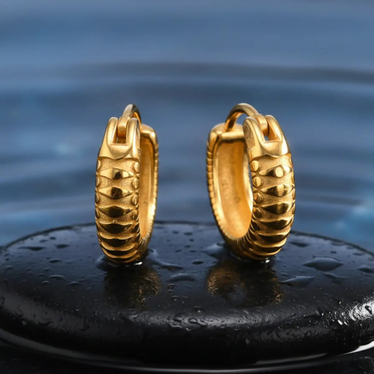 Gold Snake Skin Hoop Earrings