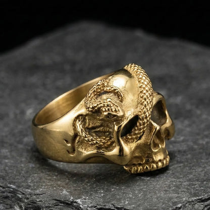 Gold Snake Skull Ring