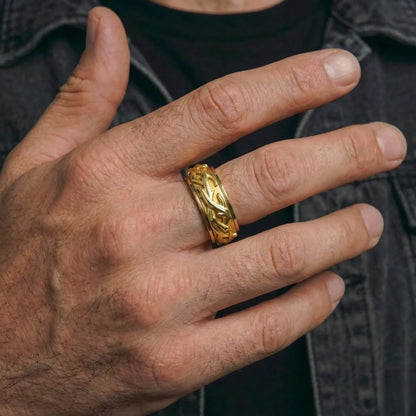 Gold Spinner Thorns Ring Worn by Male Model