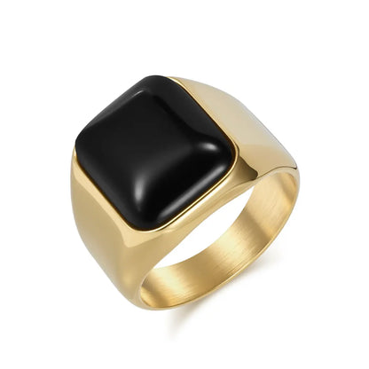 Gold Square Black Onyx Signet Ring Details