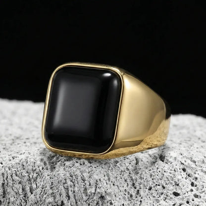 Gold Square Black Onyx Signet Ring