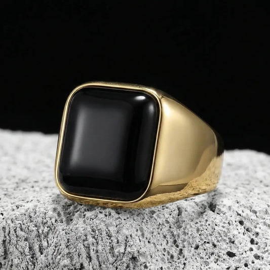 Gold Square Black Onyx Signet Ring