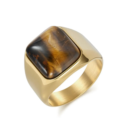 Gold Square Tiger Eye Signet Ring Details