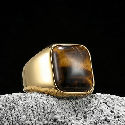 Gold Square Tiger Eye Signet Ring