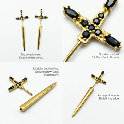 Gold Sword Earrings Sterling Silver Details and Features Infographic