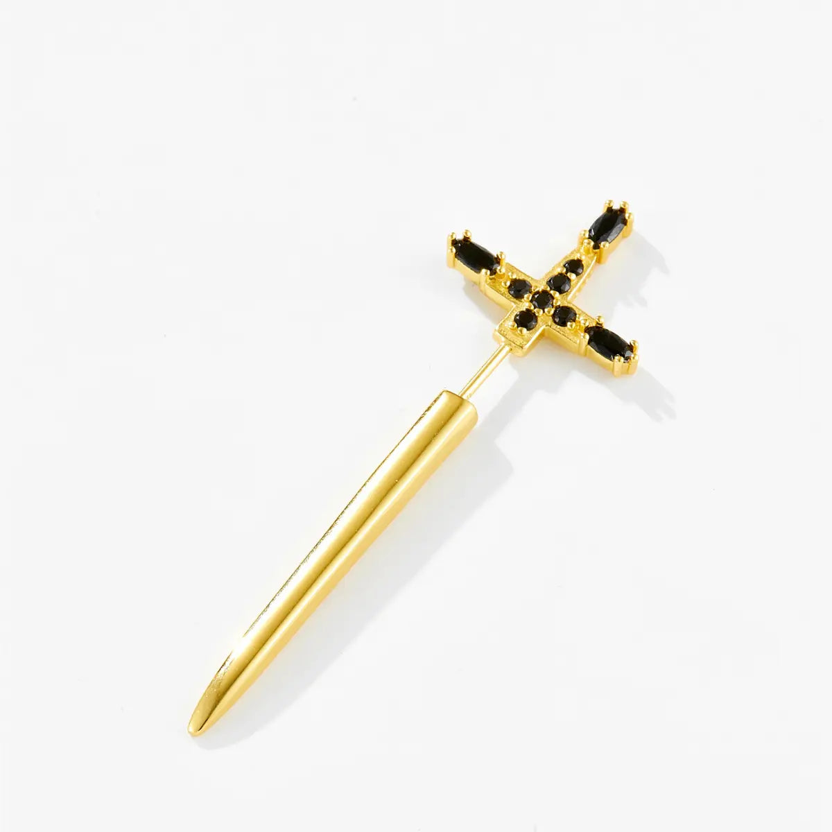 Gold Sword Stud Earrings Sterling Silver Front