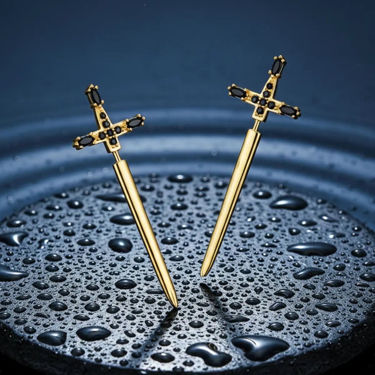 Gold Sword Stud Earrings Sterling Silver
