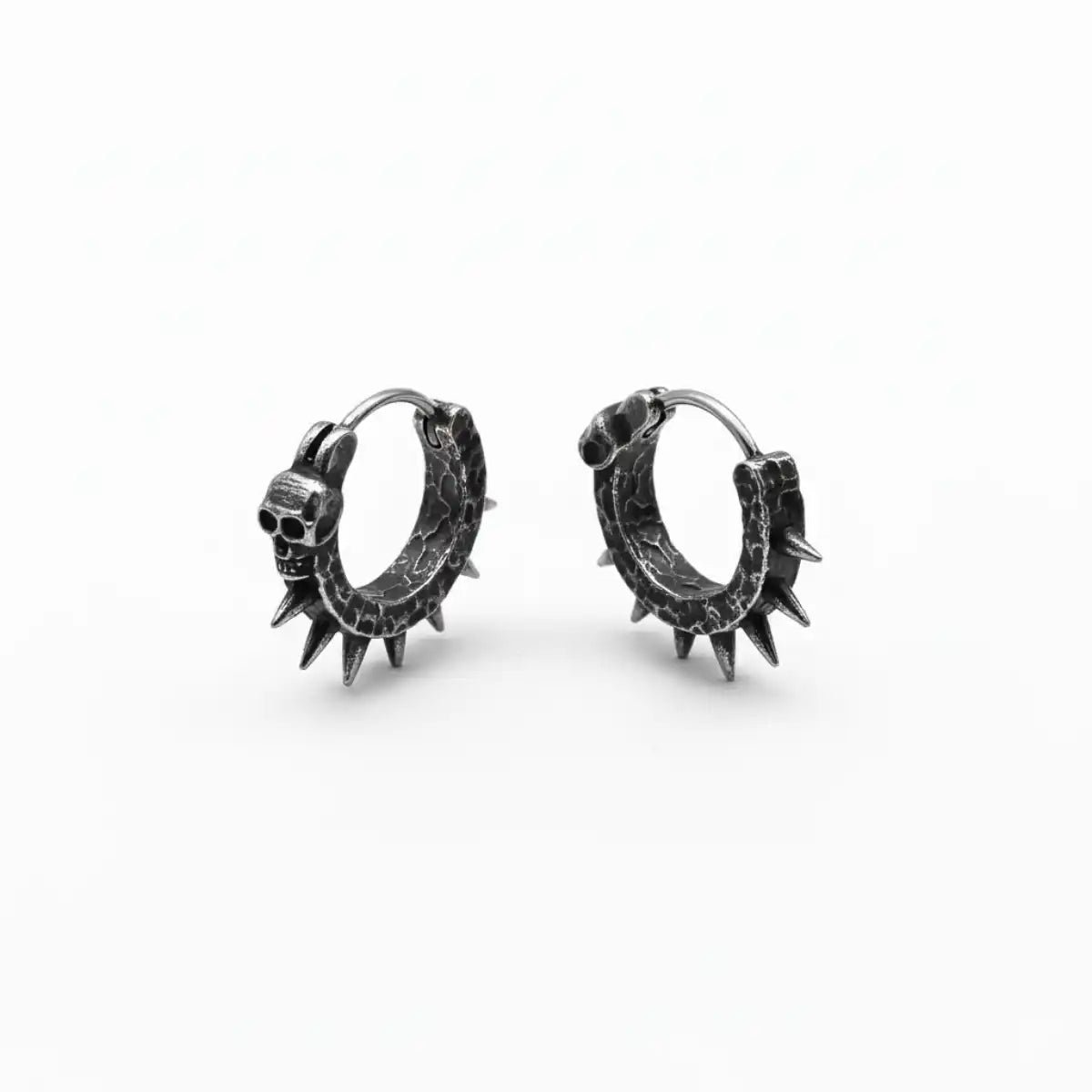 Goth Skull Spiked Hoop Earrings Front