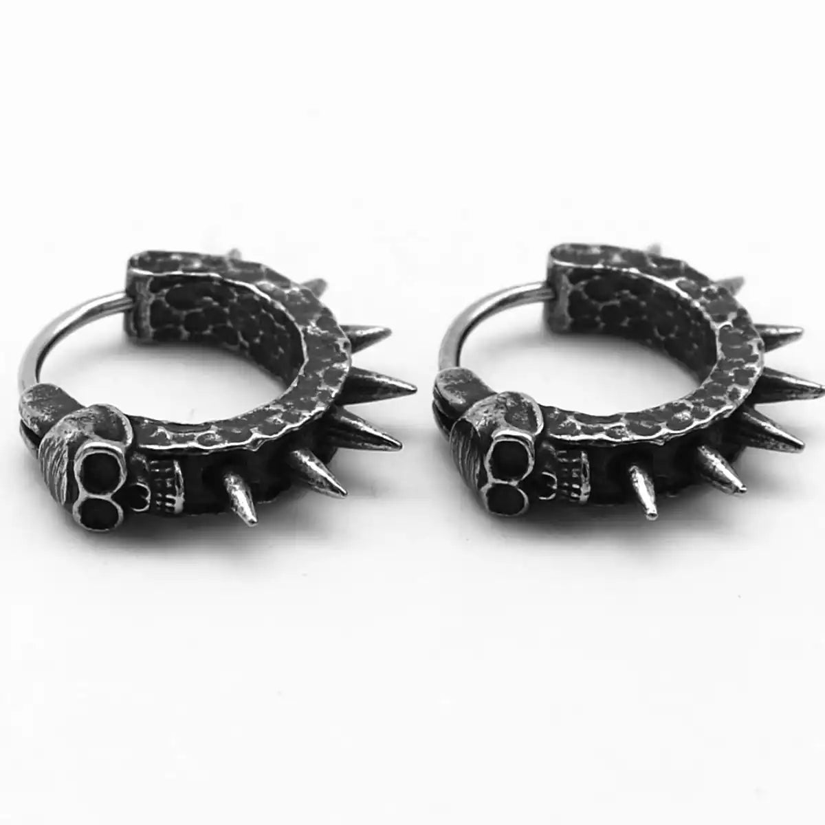 Goth Skull Spiked Hoop Earrings Side