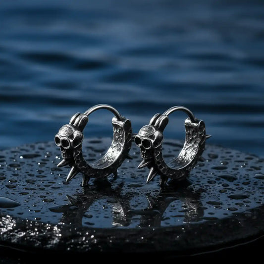 oth Skull Spiked Hoop Earrings