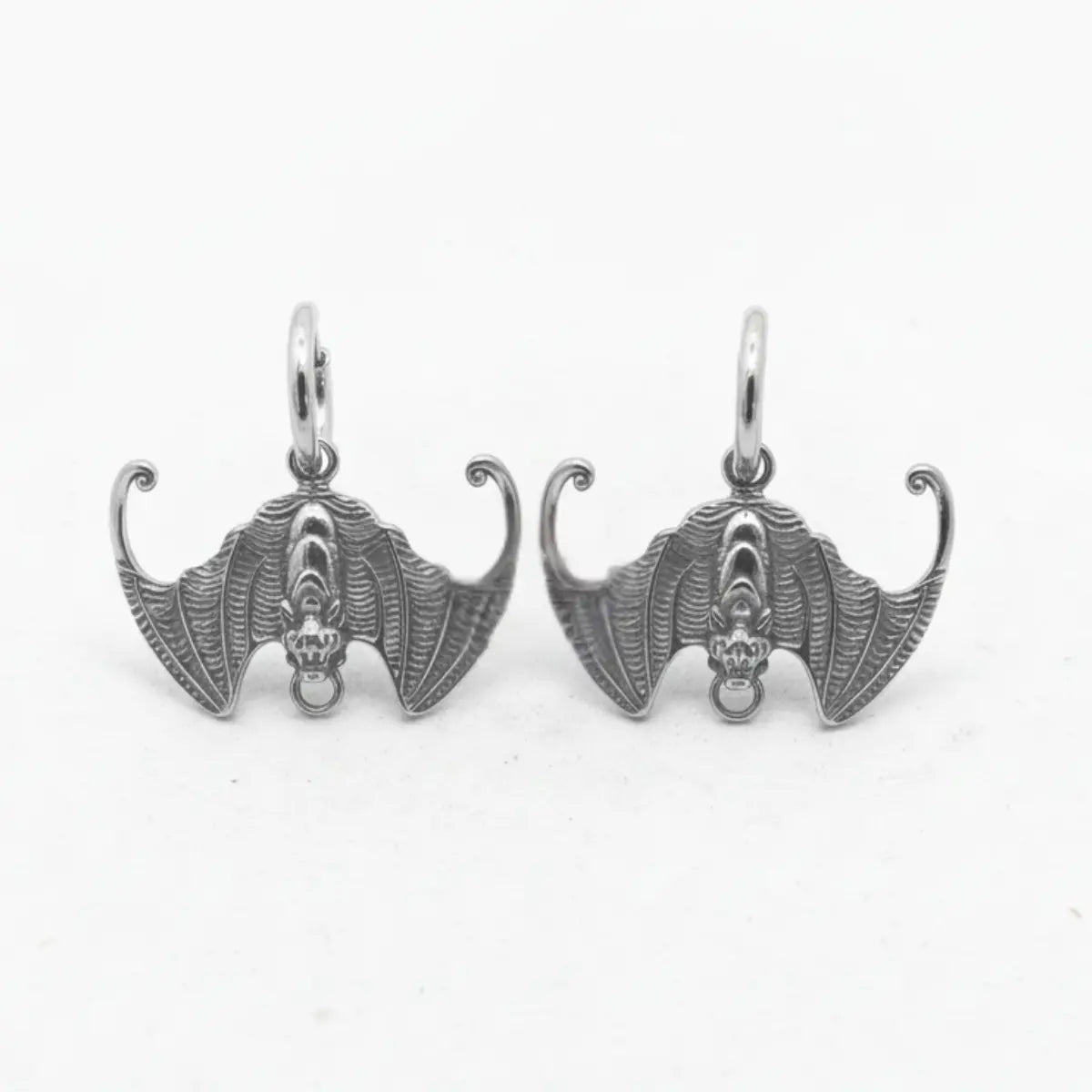 Gothic Bat Drop Hoop Earrings Front