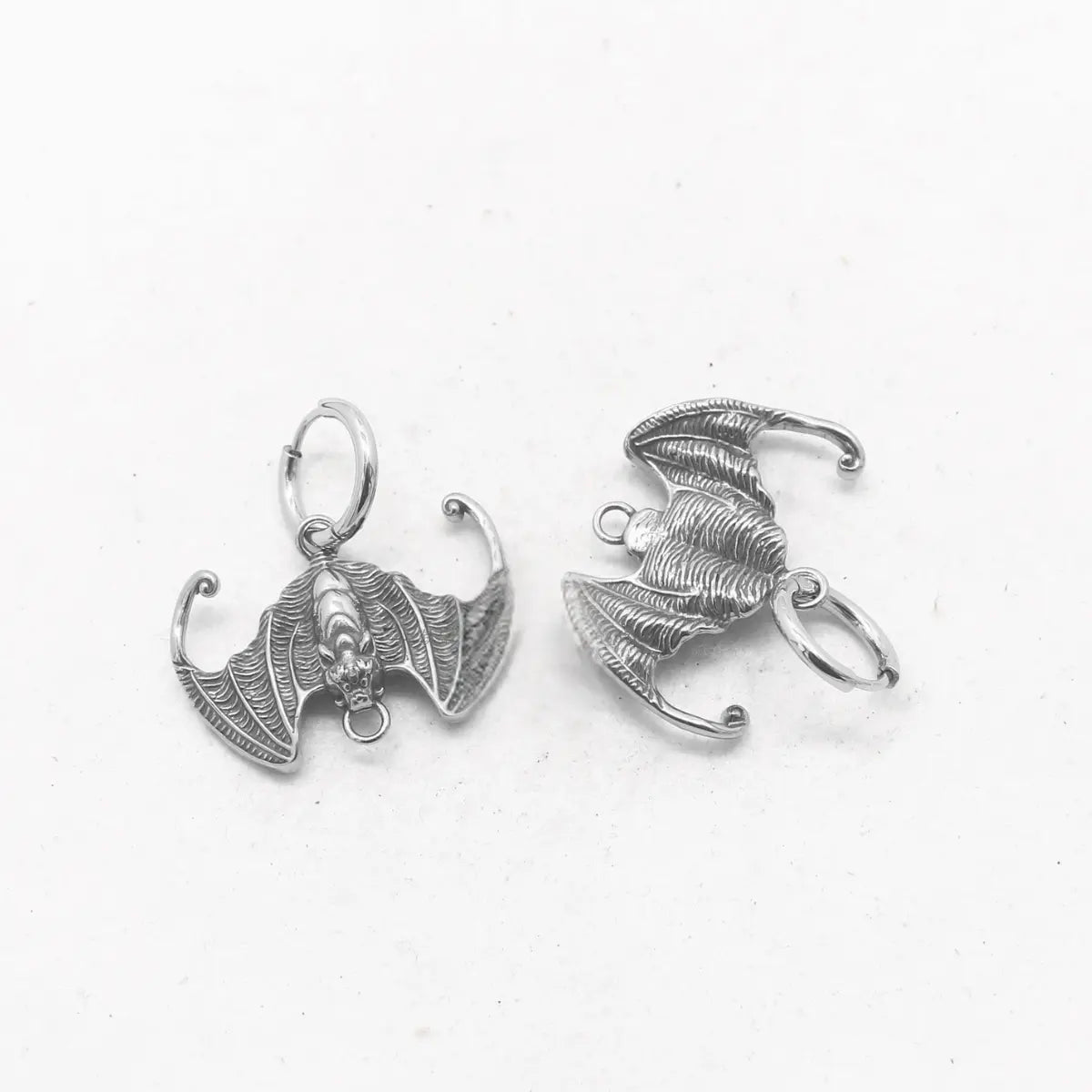 Gothic Bat Drop Hoop Earrings Side