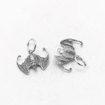 Gothic Bat Drop Hoop Earrings Side