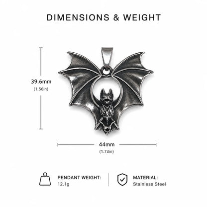 Gothic Bat Necklace Silver Dimension Diagram 47.7mm 1.88inch and 44.7mm 1.76inch