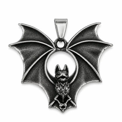 Gothic Bat Necklace Silver Pendant Only Front View White Background