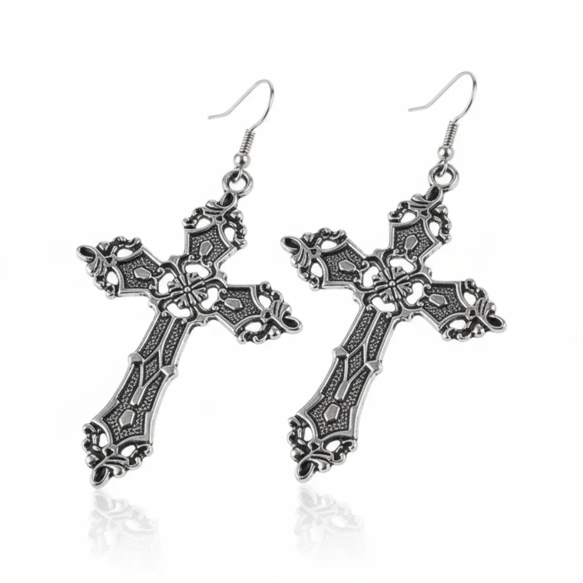 Gothic Big Cross Earrings Front