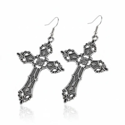 Gothic Big Cross Earrings Front