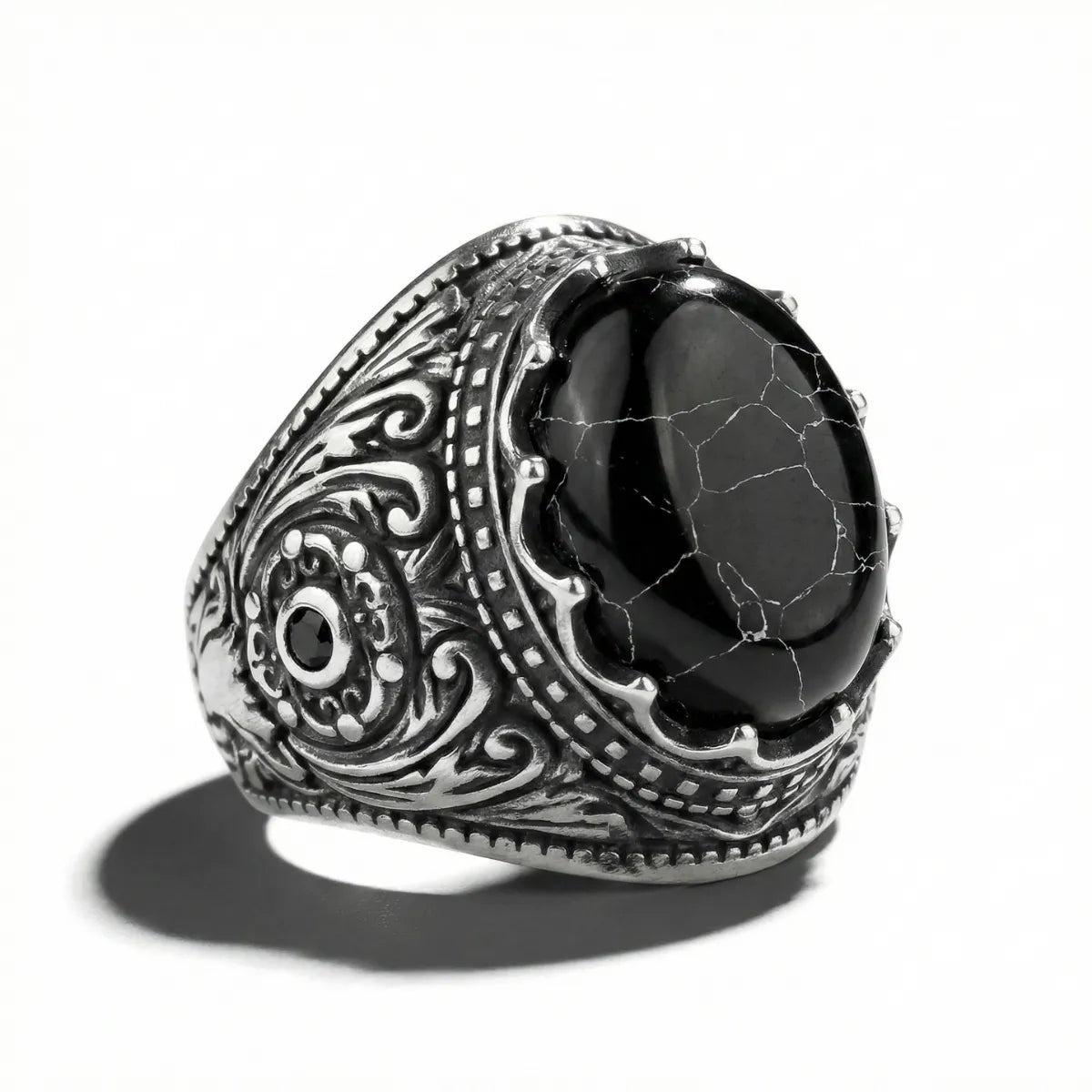 Gothic Black Turquoise Ring Side Details
