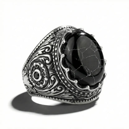 Gothic Black Turquoise Ring Side Details