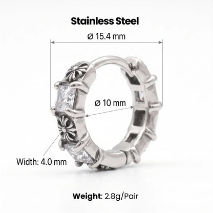 Gothic Cross CZ Huggie Hoop Earrings Silver Dimensions and Weight Infographic
