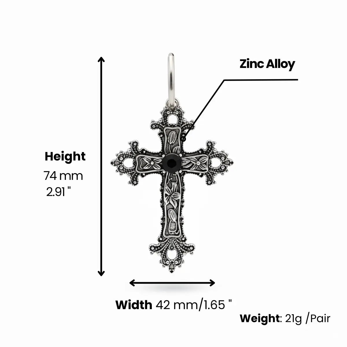 Gothic Cross Dangle Earrings Dimensions and Weight