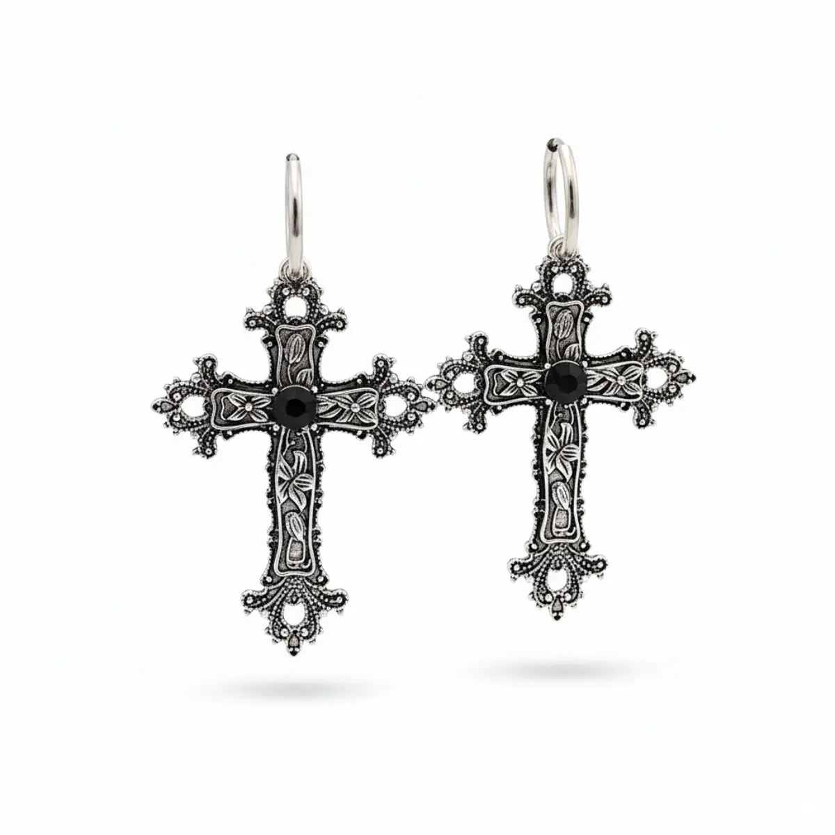 Gothic Cross Dangle Earrings Front