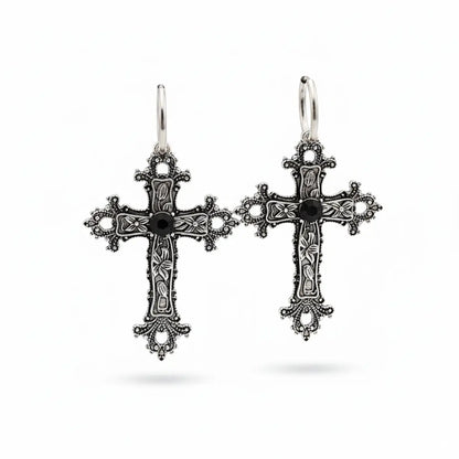 Gothic Cross Dangle Earrings Front