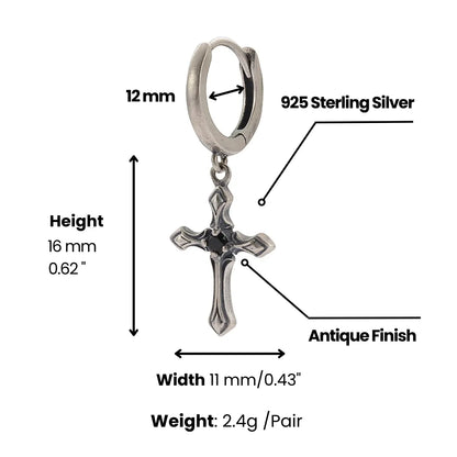 Gothic Cross Drop Hoop Earrings Dimensions and Weight