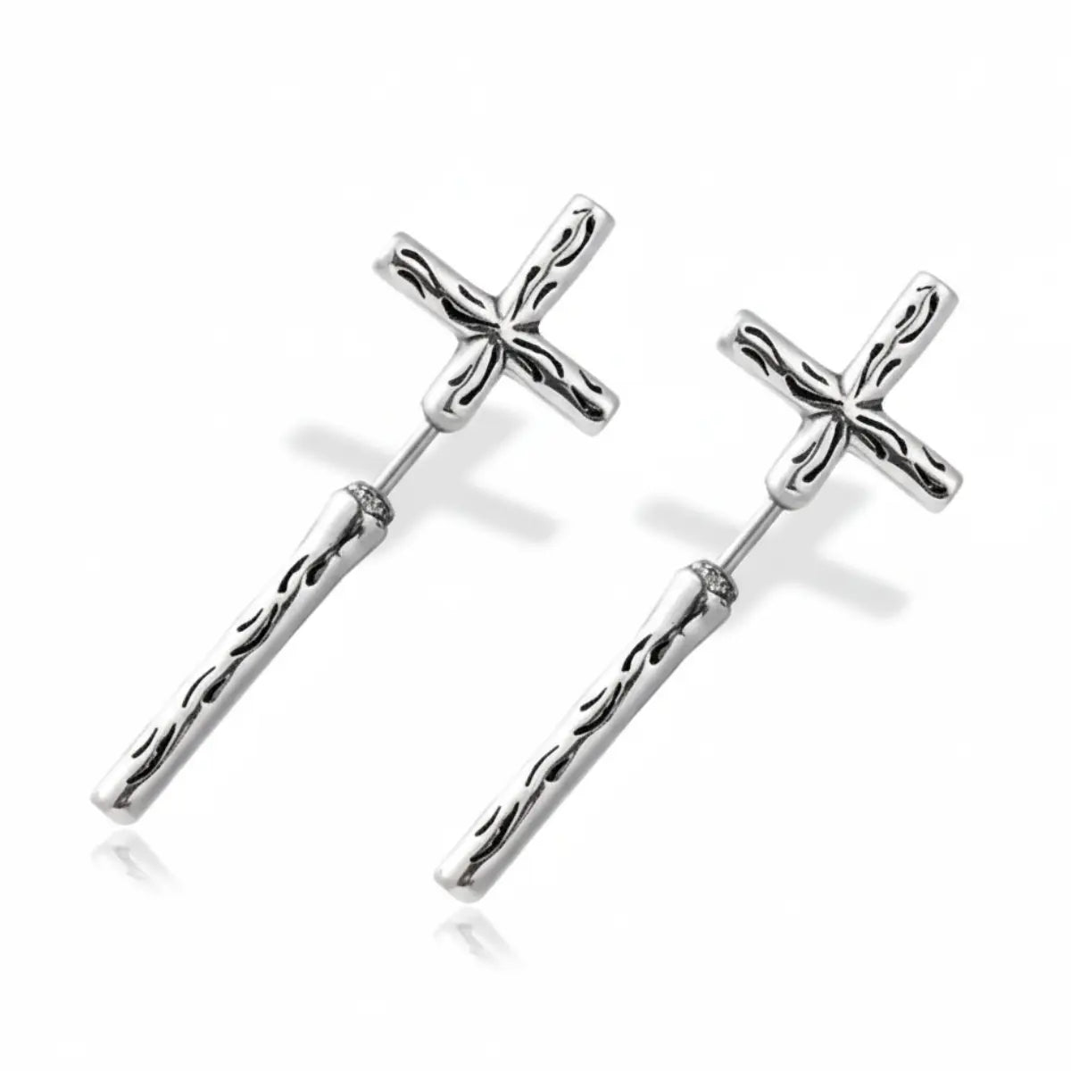 Gothic Cross Earrings Through Ear Front