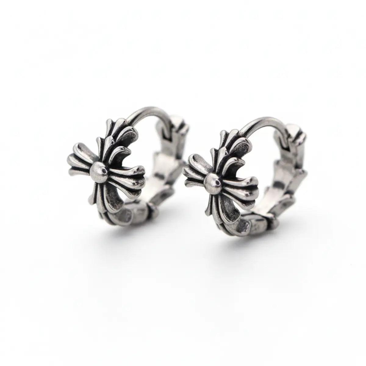 Gothic Cross Huggie Hoop Earrings Side