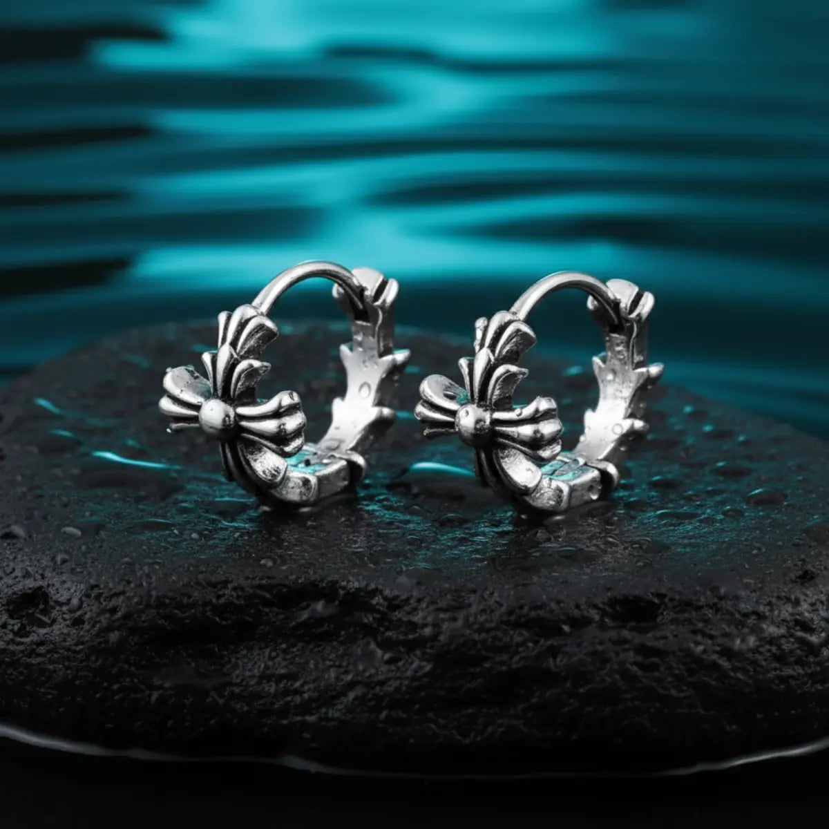 Gothic Cross Huggie Hoop Earrings