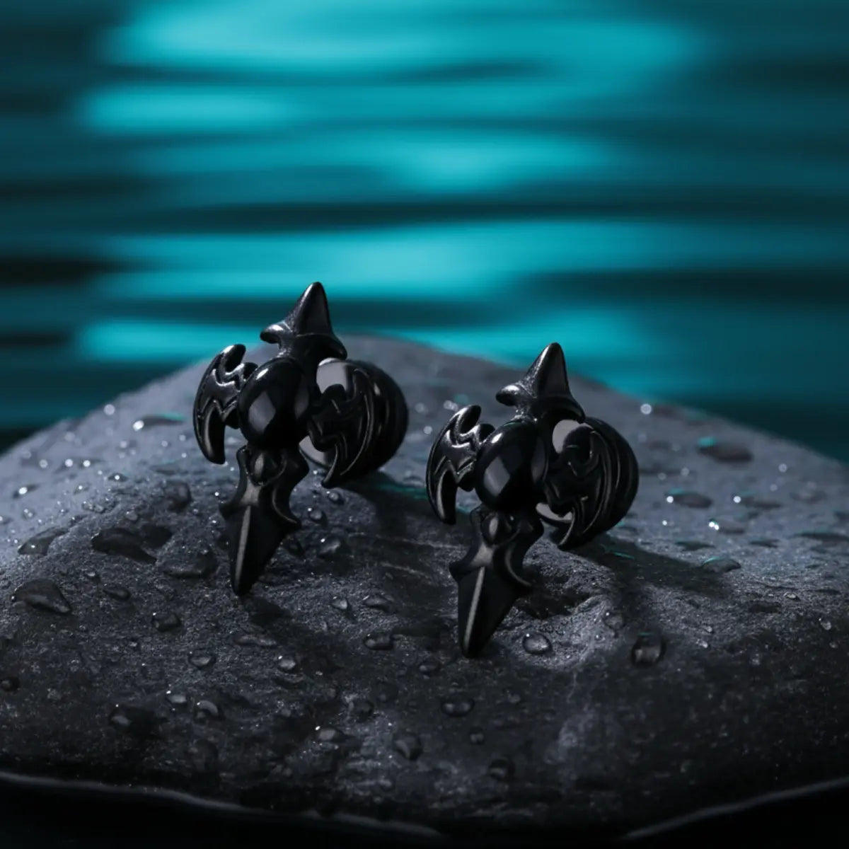 Gothic Fleur Cross Stud Earrings Black