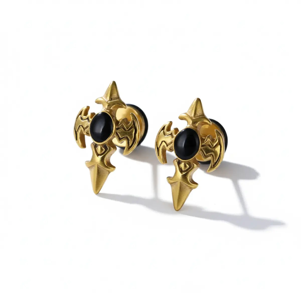Gothic Fleur Cross Stud Earrings Gold Details