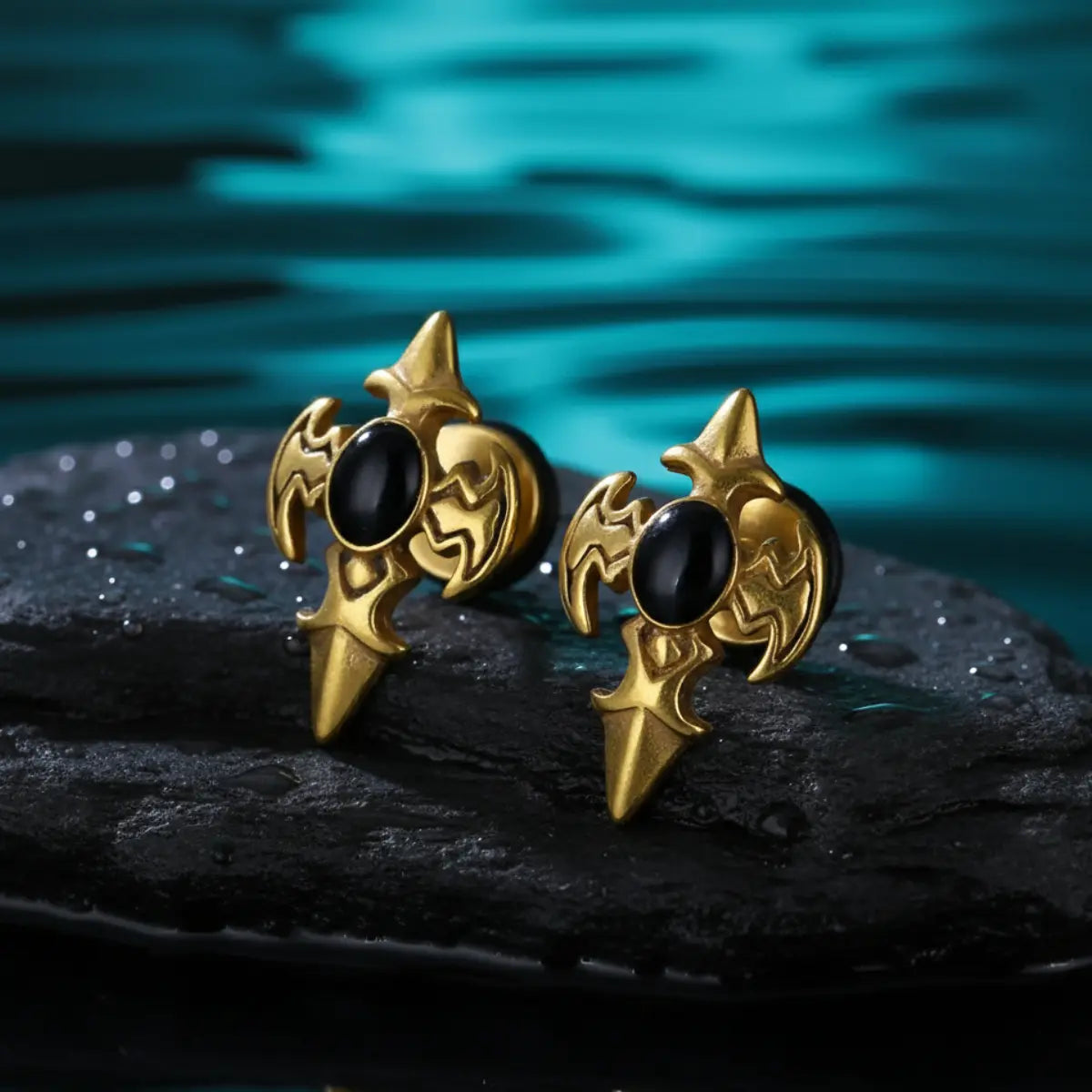 Gothic Fleur Cross Stud Earrings Gold