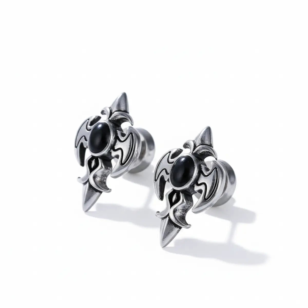 Gothic Fleur Cross Stud Earrings Silver Details
