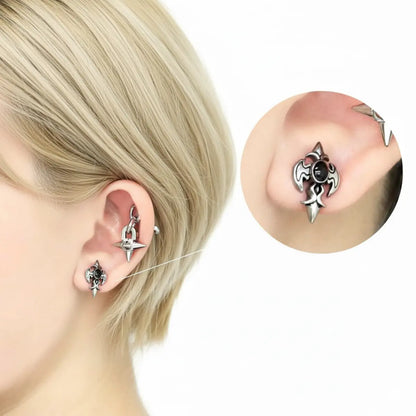 Gothic Fleur Cross Stud Earrings Silver Worn by Female Model