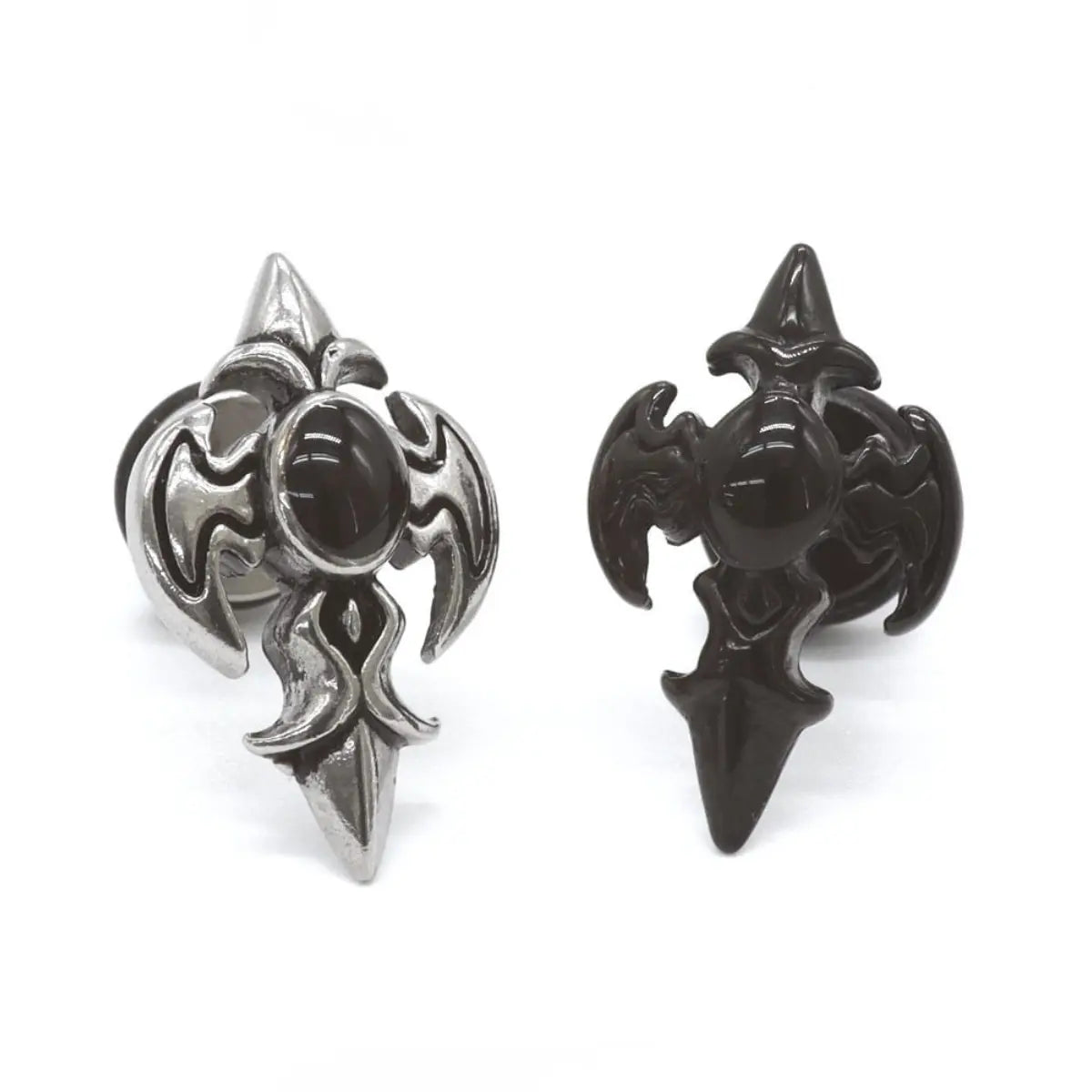 Gothic Fleur Cross Stud Earrings Silver and Black