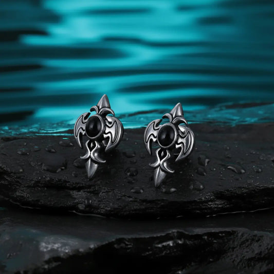 Gothic Fleur Cross Stud Earrings Silver