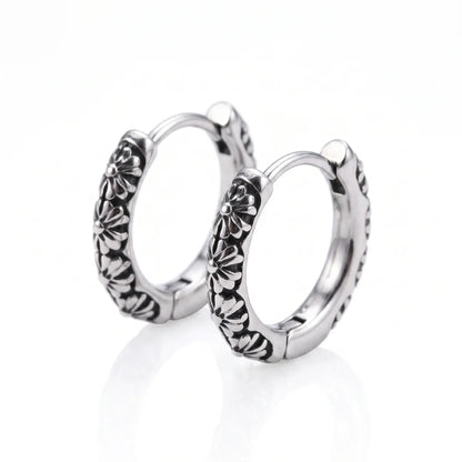 Gothic Floral Huggie Earrings Silver