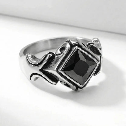 Gothic Princess Cut Black Crystal Ring Close Up