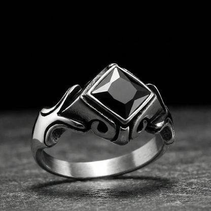 Gothic Princess Cut Black Crystal Ring